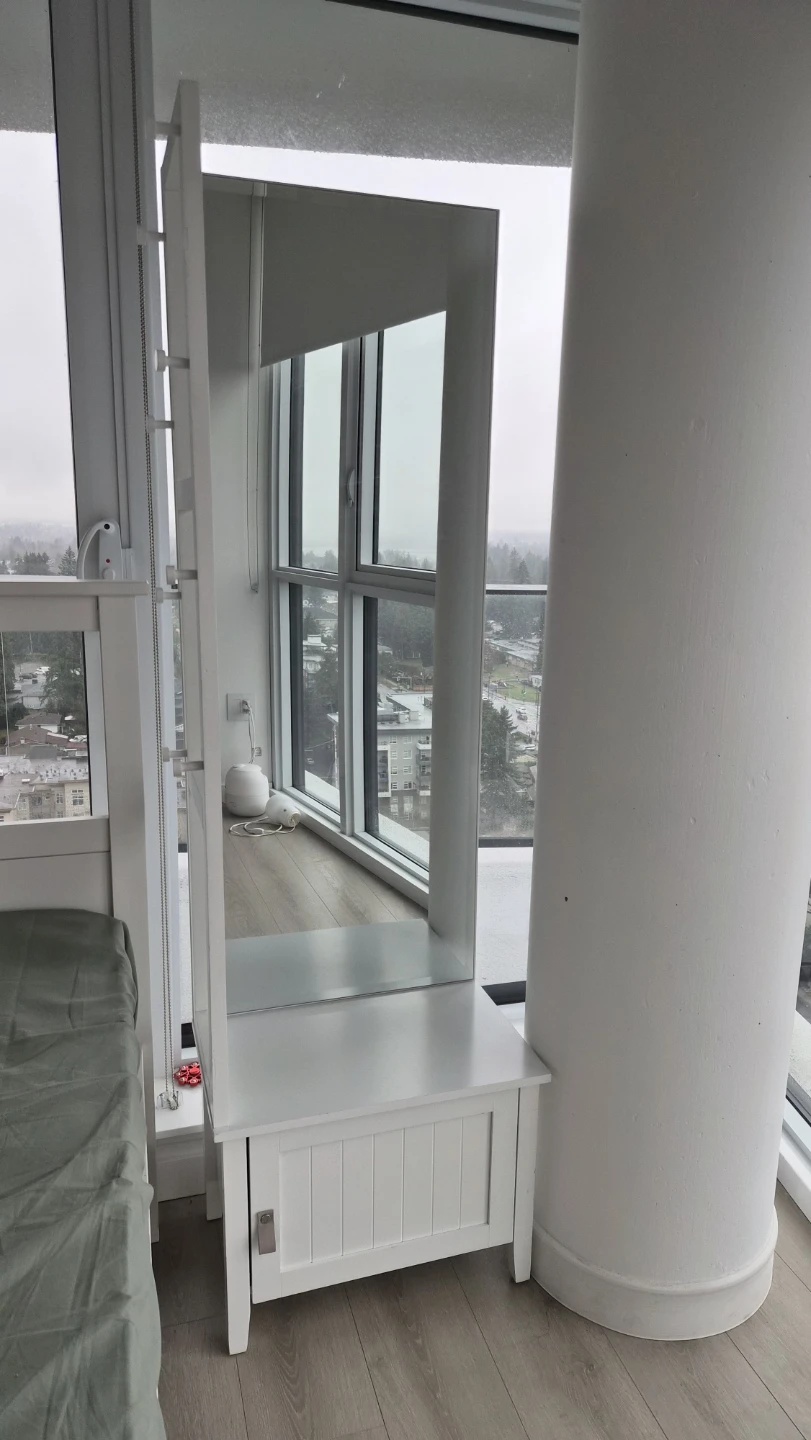 White Full-Length Mirror with Storage + Side Hanging Knobs