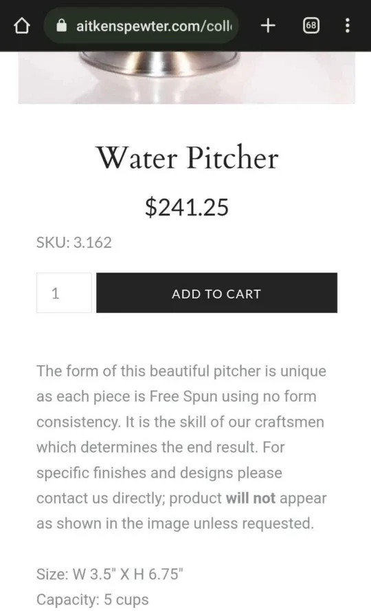 Vintage Aitkens Pewter Water Pitcher Solid Pewter image indicator(5)