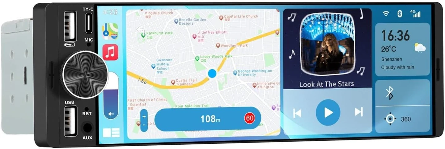 Universal Single Din Car Stereo Wireless CarPlay Android Auto