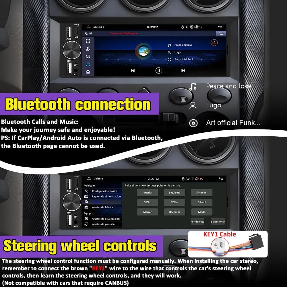 Universal Single Din Car Stereo Wireless CarPlay Android Auto - photo 2