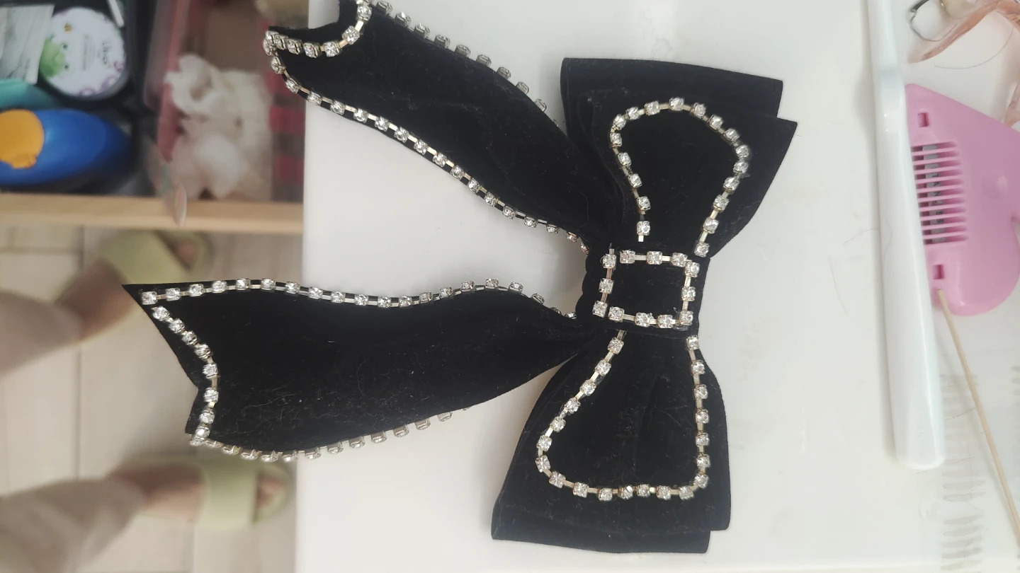 Black Velvet Hair Bow with Rhinestones
