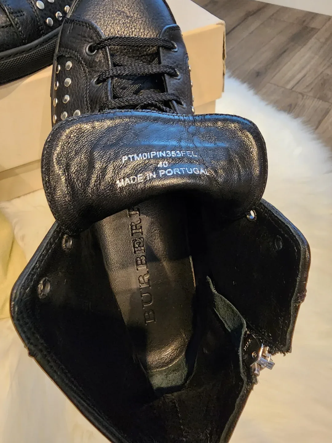 Burberry Black Leather Studded High-Top Sneakers - Size 40 image indicator(2)