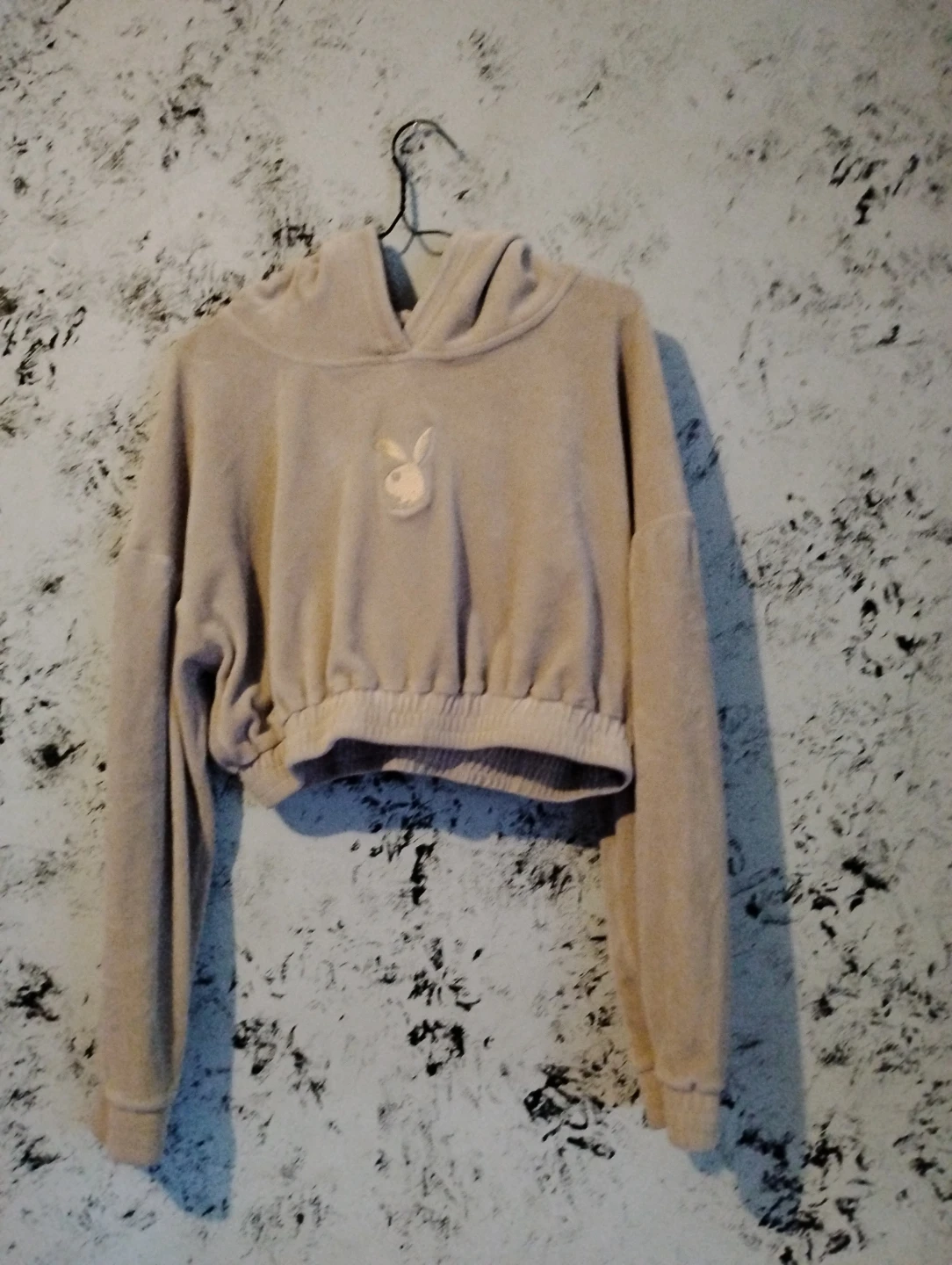 Playboy Beige Cropped Hoodie