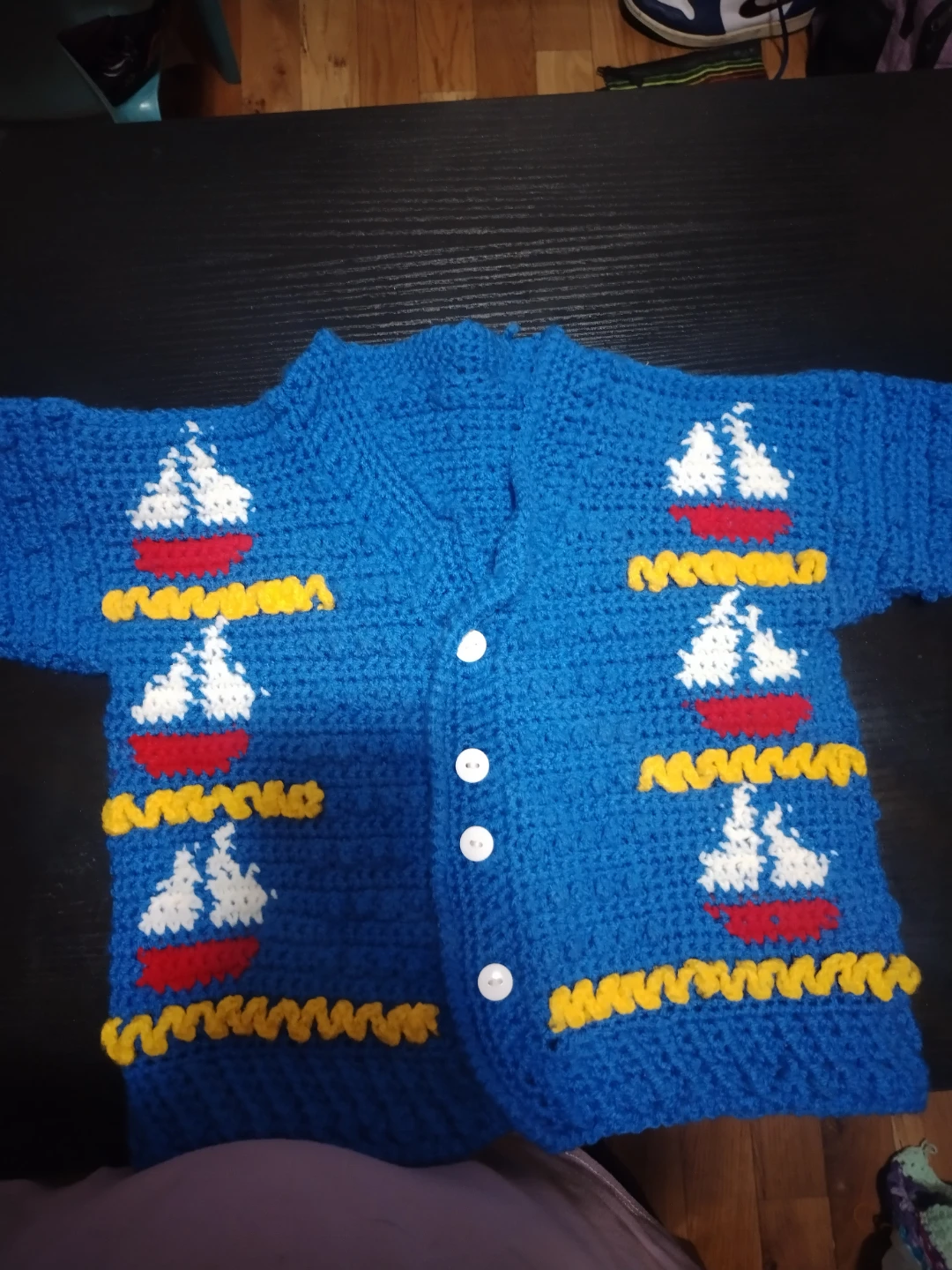 Handmade Knitted Blue Cardigan