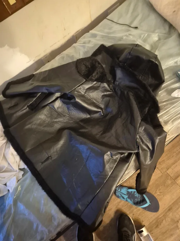 Black Hooded Faux Leather Jacket