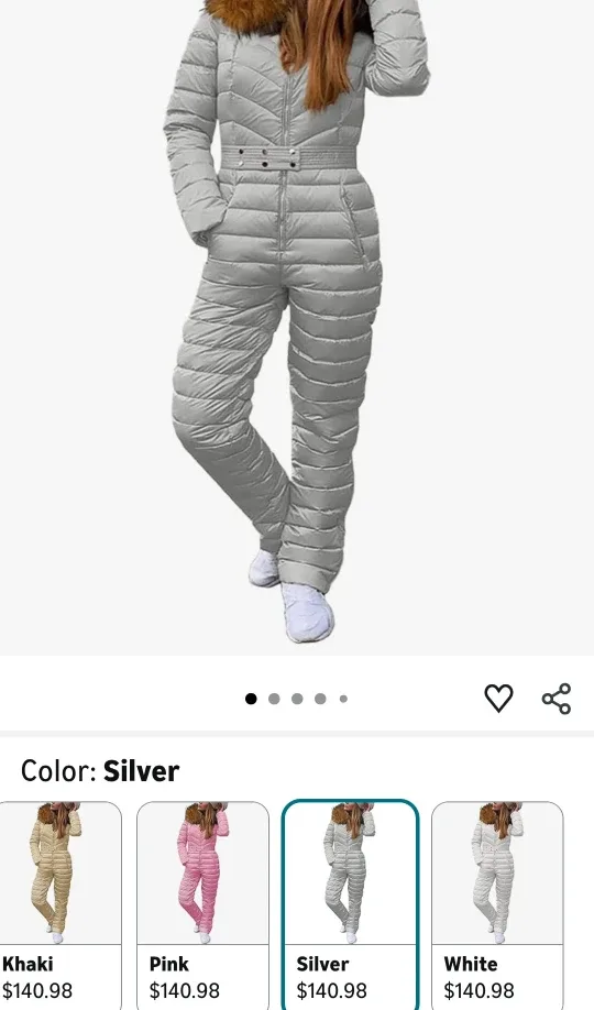 Gray silver Padded Snow Suit woman  size Medium