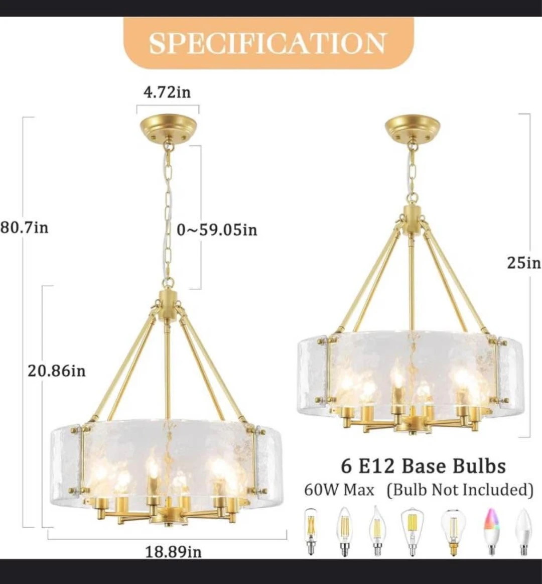Gold Chandelier with 6 E12 Base Bulbs - photo 5