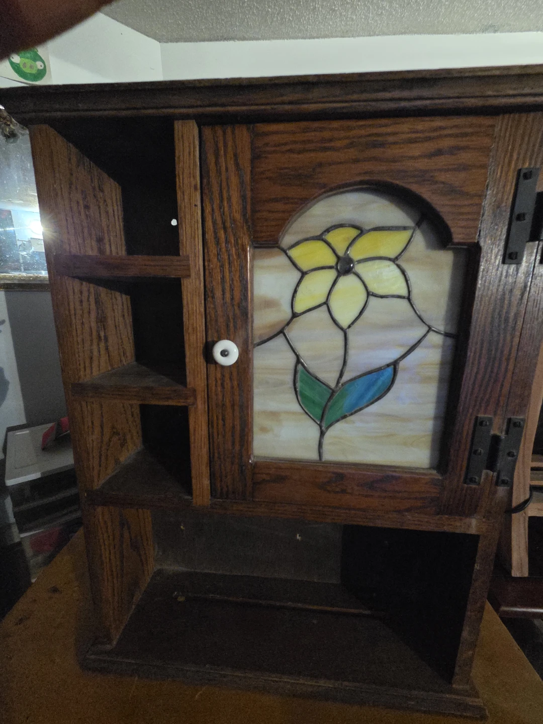 Wooden Wall Cabinet with Stained Glass Door - photo 2