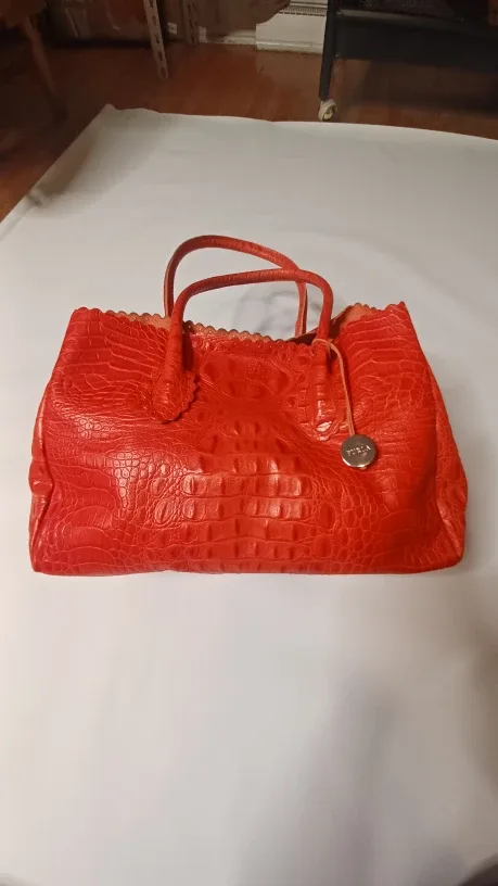 Furla Red Crocodile-Embossed Leather Tote Bag