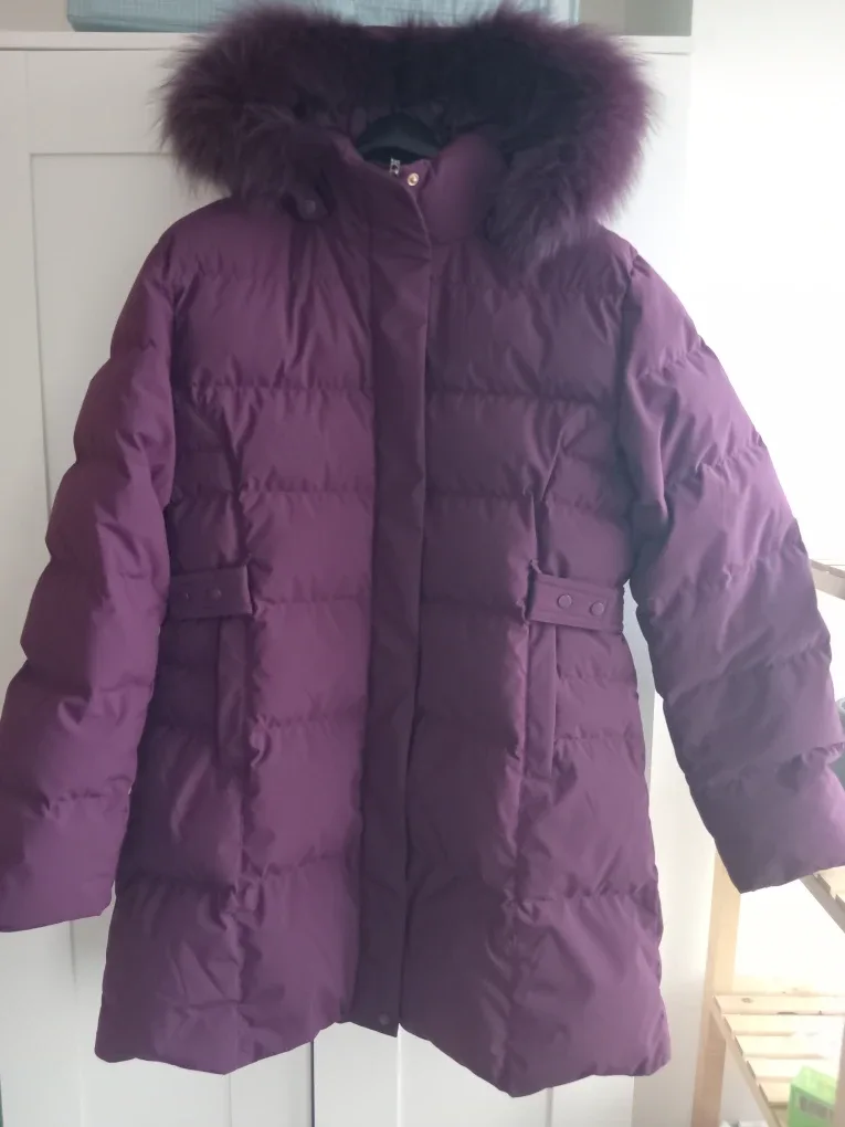 Purple Puffer Jacket with Fur Hood