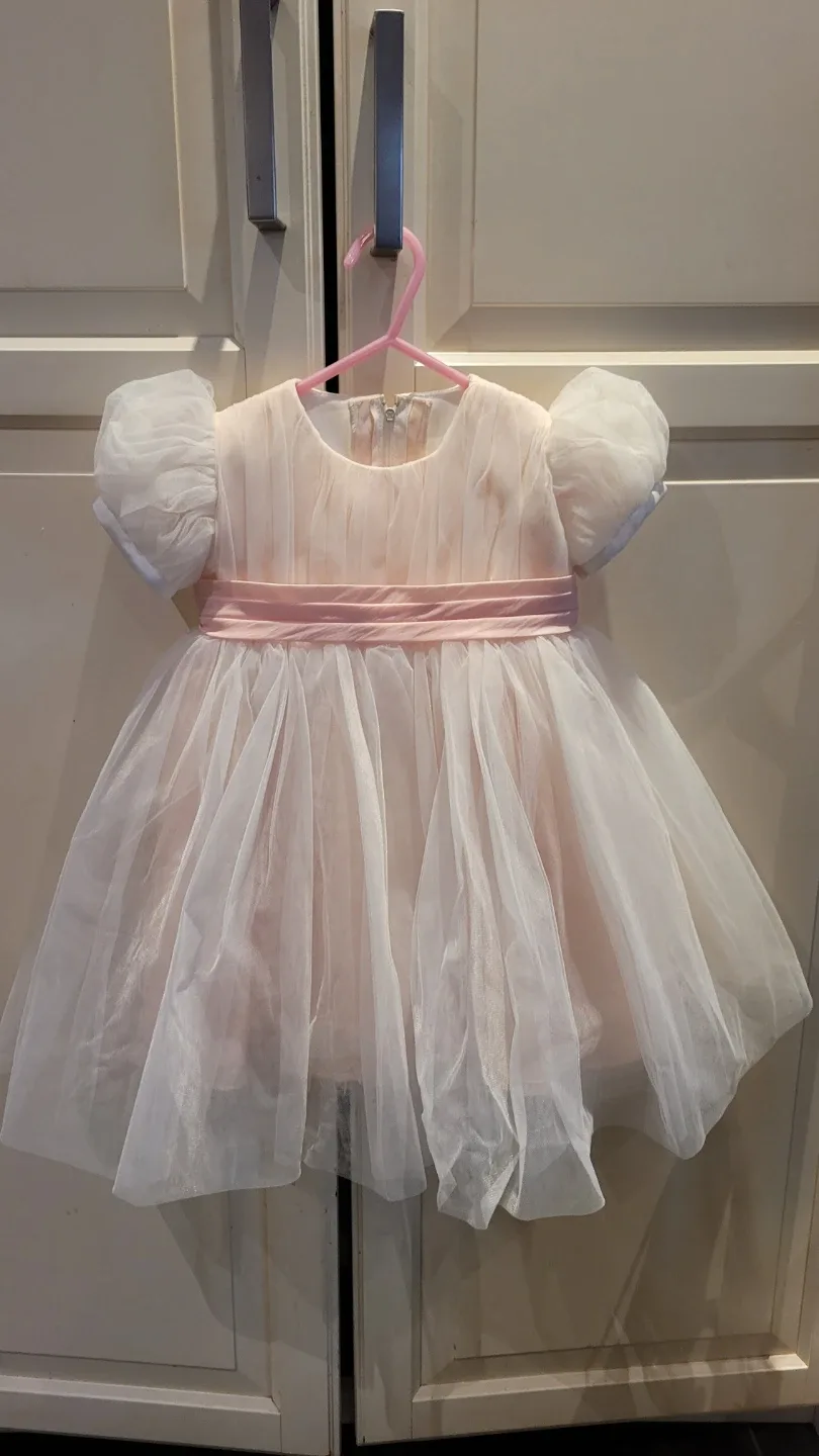 Dress & Bonnet Set - Pink & White