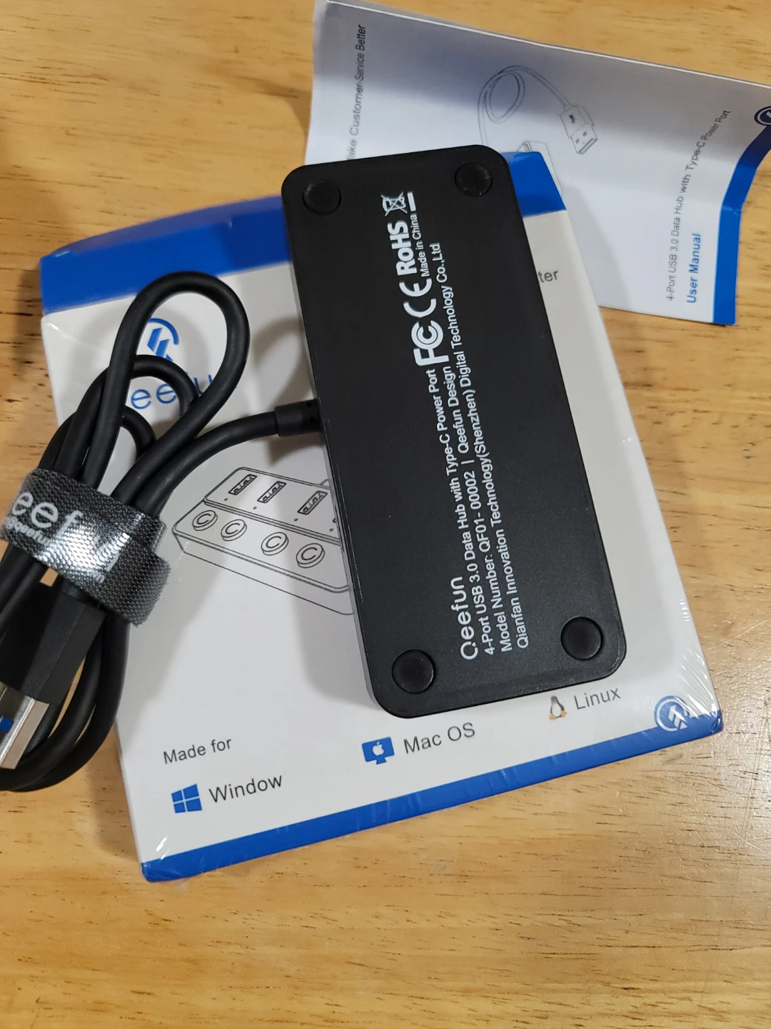 Qeefun 4-Port USB 3.0 Hub, Individual LED Power - photo 2