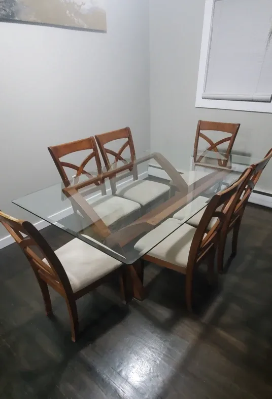 Glass Top Dining Table with 6 Chairs