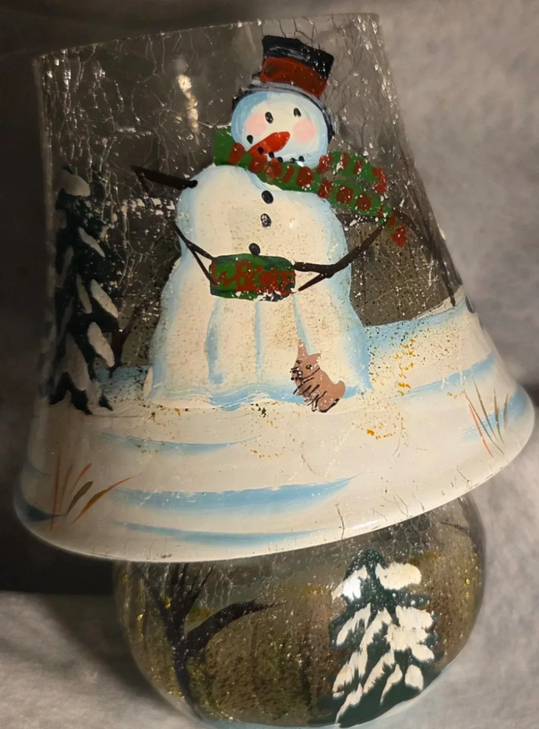 Snowman Painted Glass Candle Holder image indicator(2)