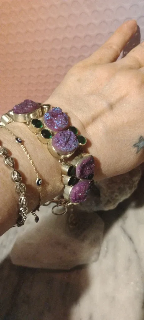 Druzy Quartz & Emerald Crystal Gems  Bracelet image indicator(2)