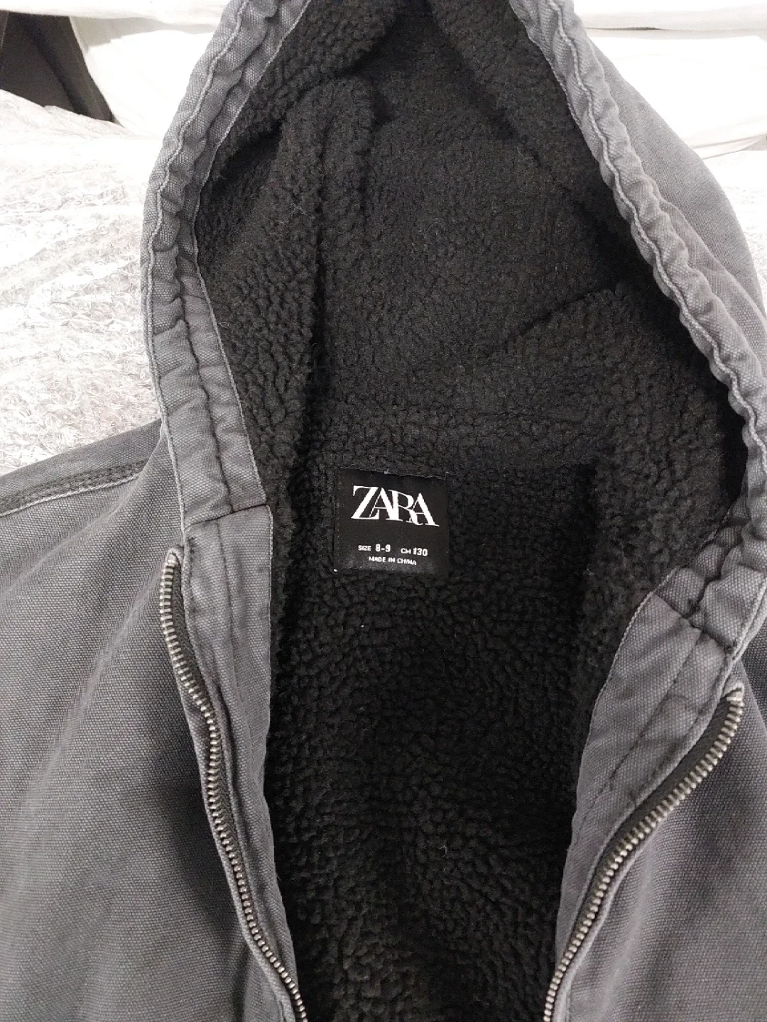 Zara Kids Grey Sherpa-Lined Hoodie, Size 8-9