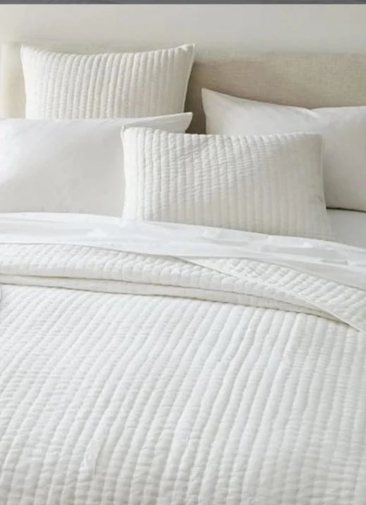 White Kantha Quilt, Handmade Handstitched Cotton Blanket