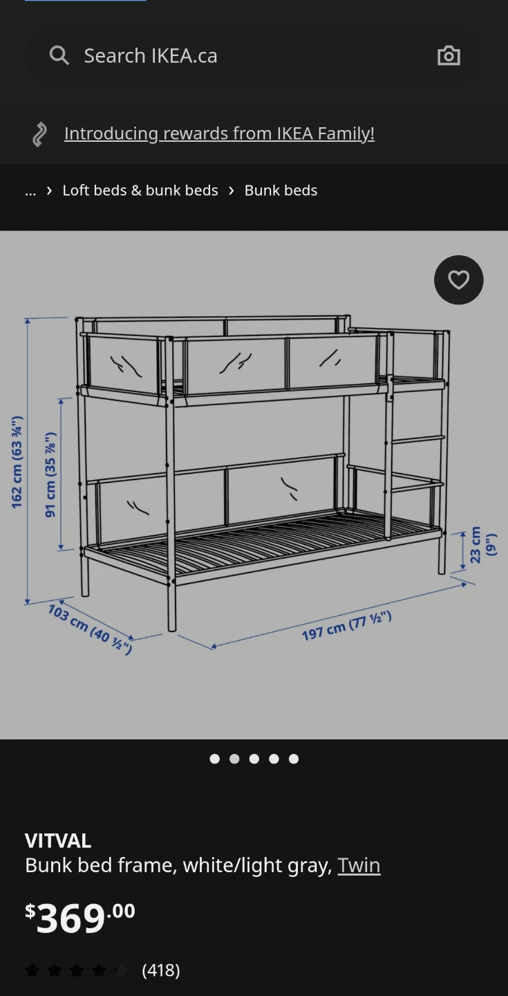 IKEA VITVAL Bunk Bed Frame - White, Twin