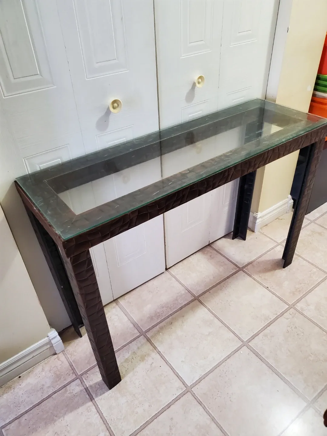 Brown Console Table with Glass Top #cleanout