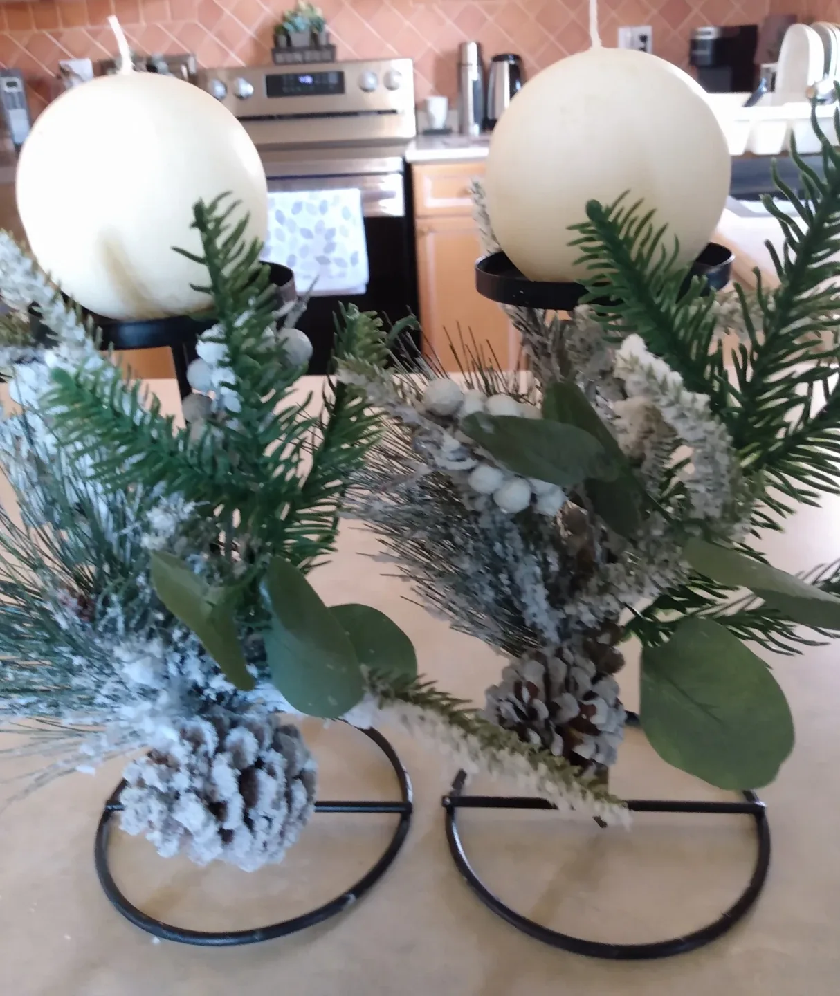 Candle Holders with Faux Greenery - Set of 2
