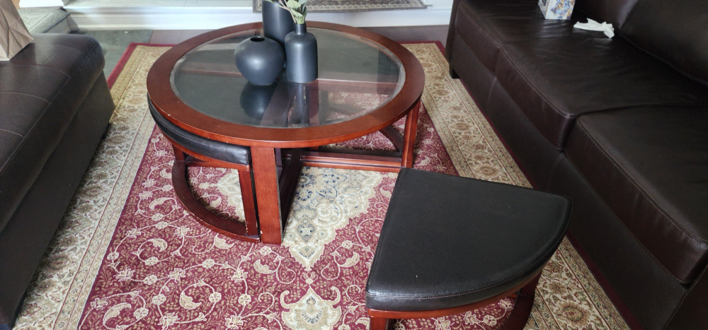 Round Glass Top Coffee Table with Ottomans - photo 2
