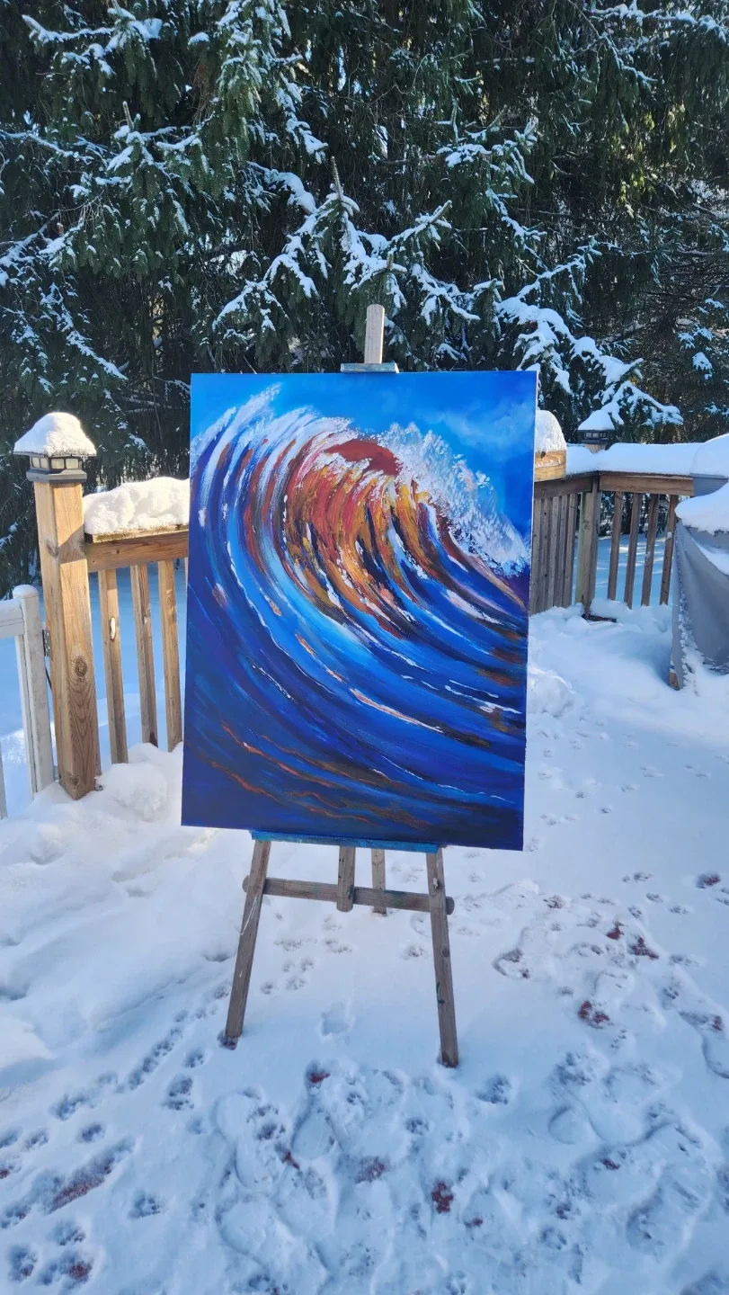 Sunset wave acrylic painting