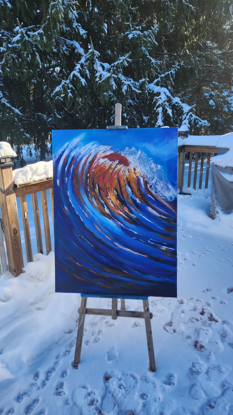 Sunset wave acrylic painting - photo 3