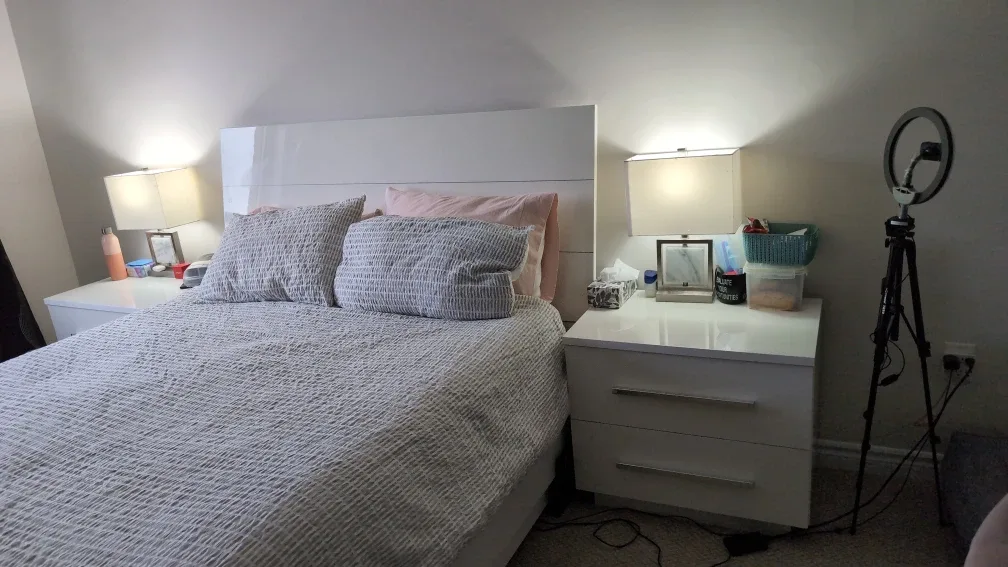 Queen bed, boxes, White Dresser, chest and 2 Nightstands Set image indicator(10)