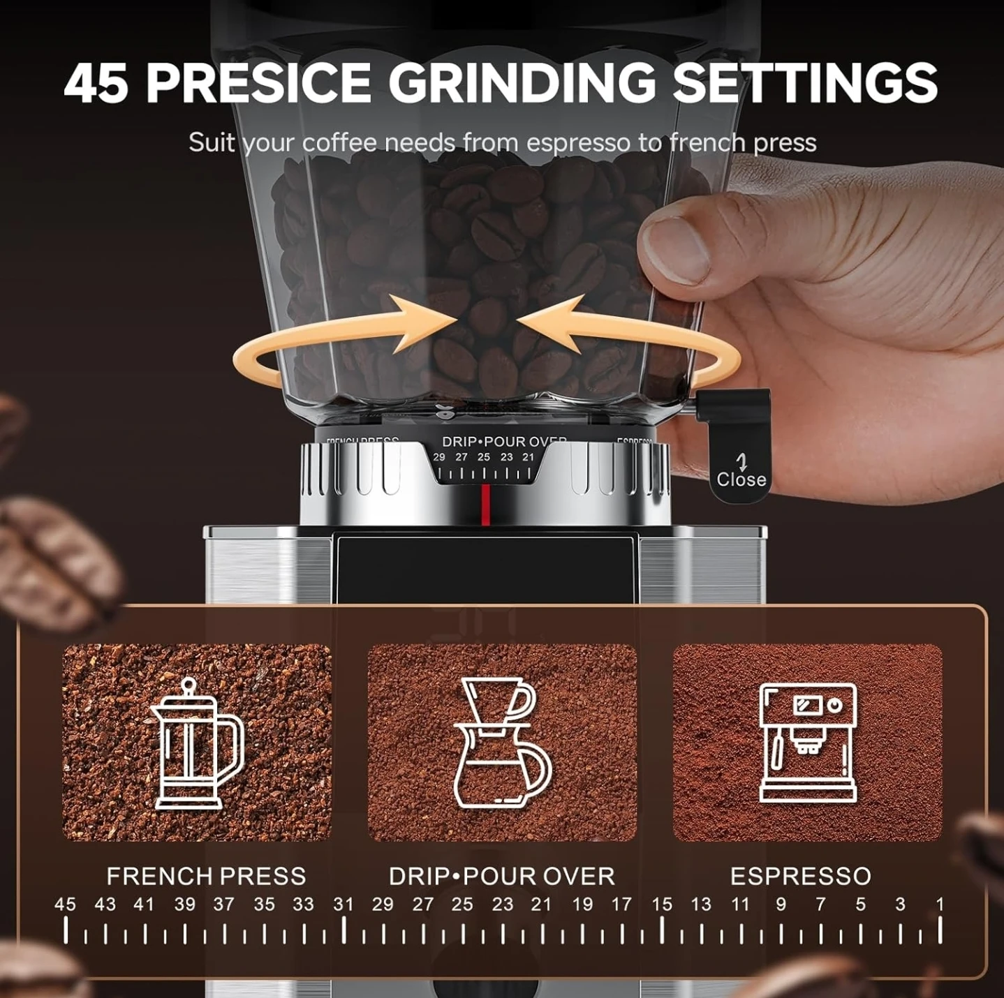 Coffee Grinder with 45 Precise Grinding Settings - photo 2