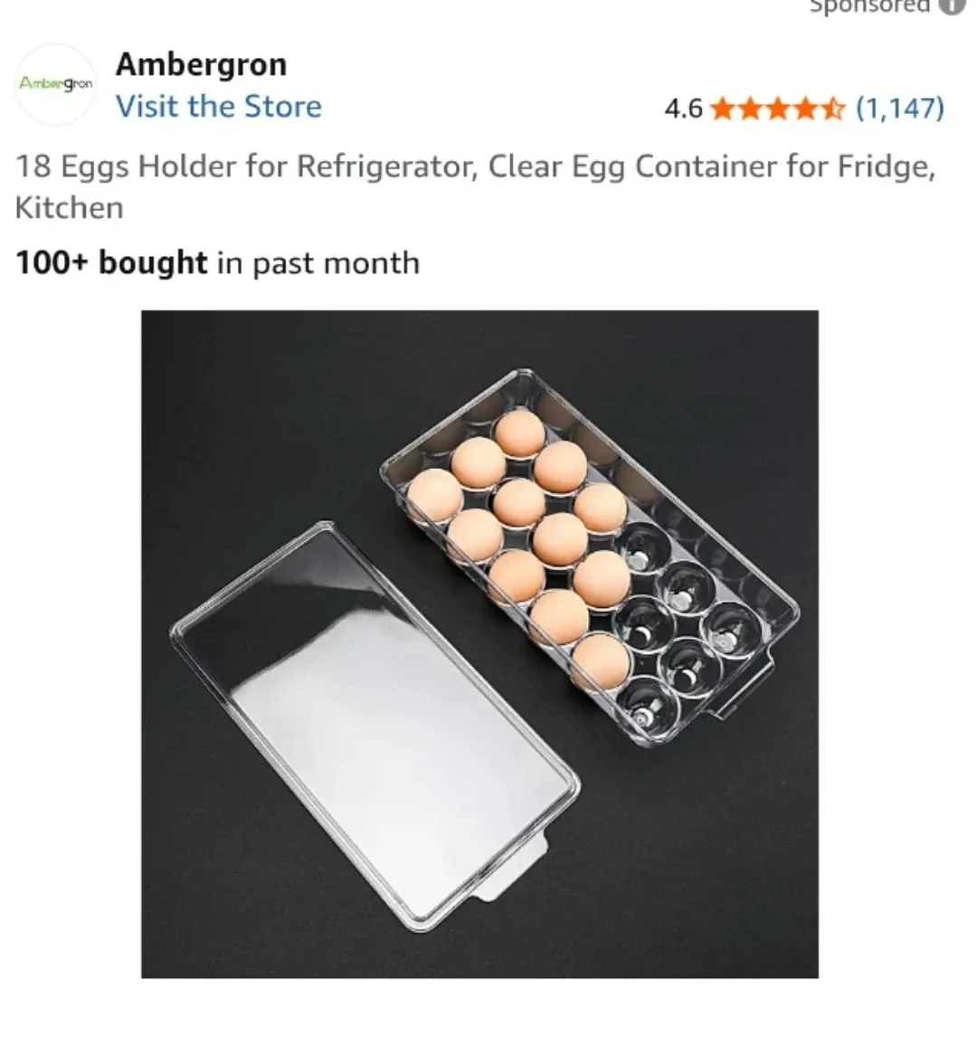 (NEW) Ambergron 18 Eggs Holder for Fridge - Clear #Cleanout image indicator(2)