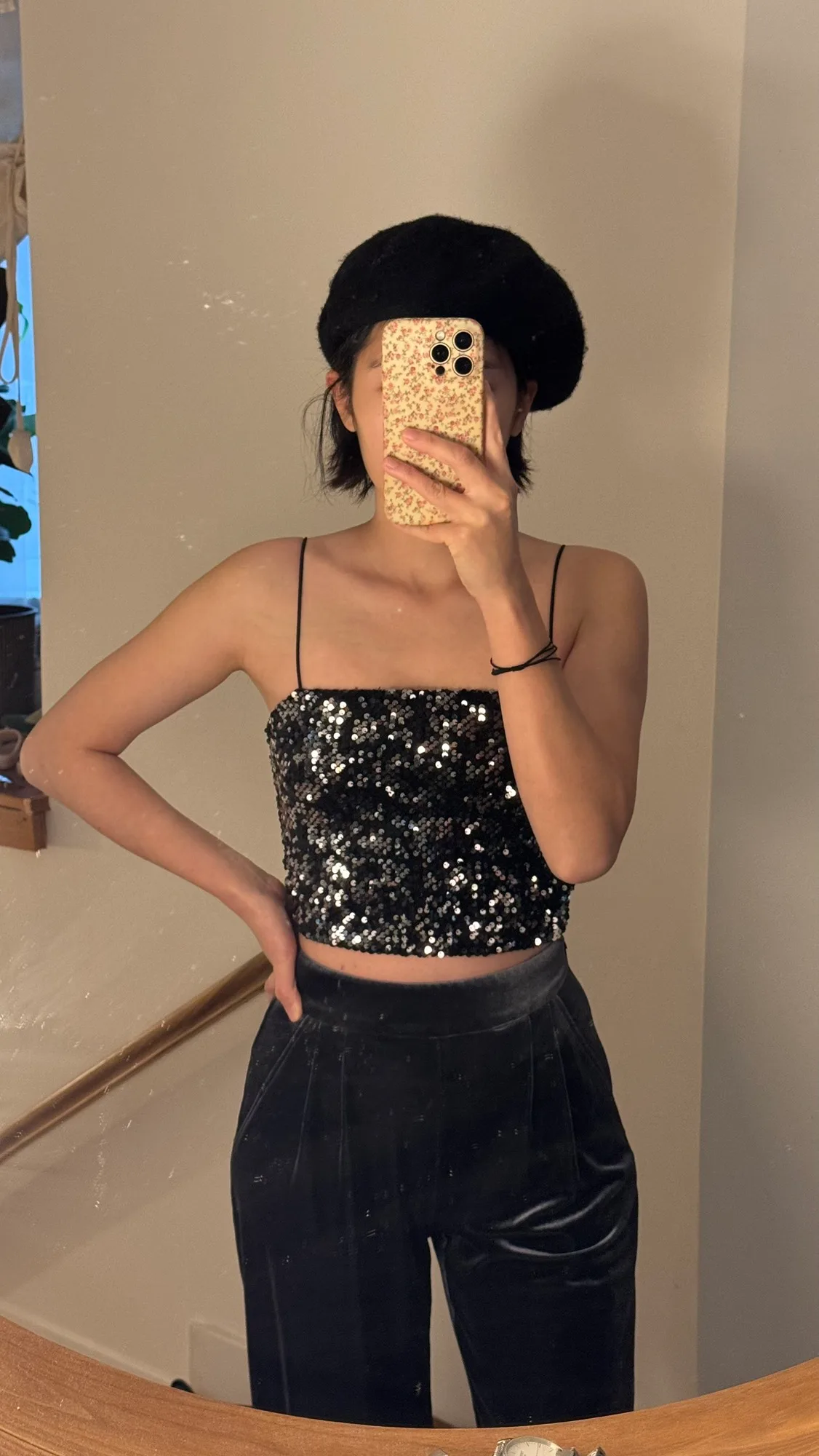 Sold together! Blue grey velvet wide leg pants and glitter tank image indicator(3)