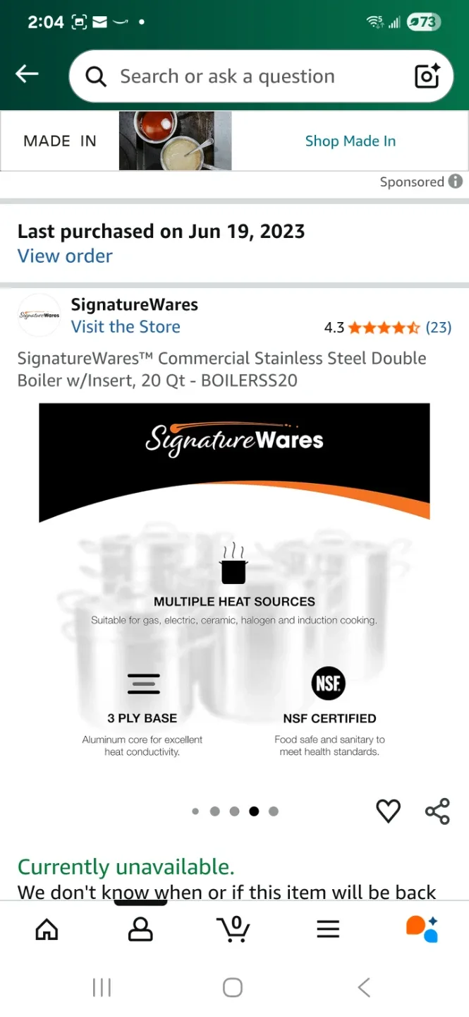 New SignatureWares 20 Qt Double Boiler w/Insert image indicator(6)