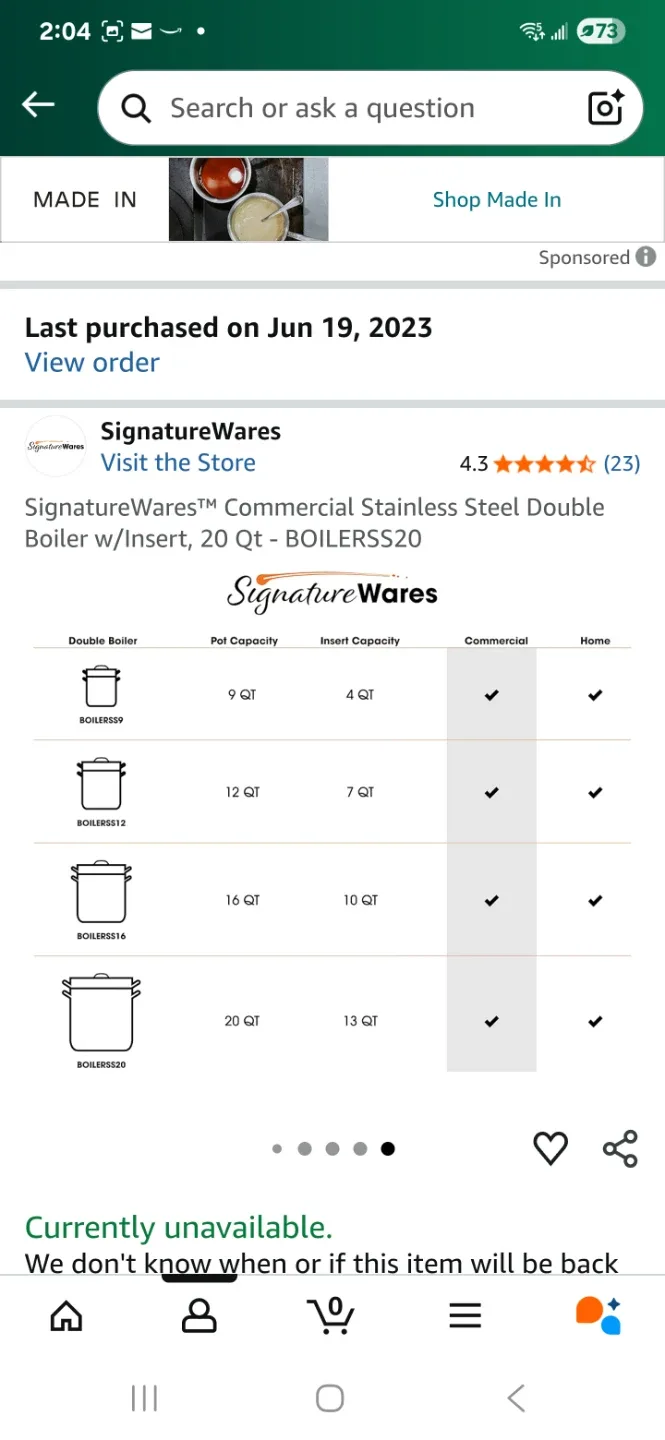 New SignatureWares 20 Qt Double Boiler w/Insert image indicator(7)