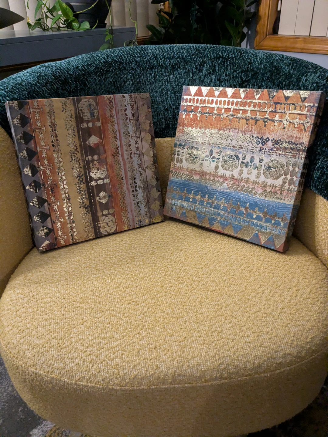 Set of 2 Modern Boho Abstract Canvas Wall Art – 12x12