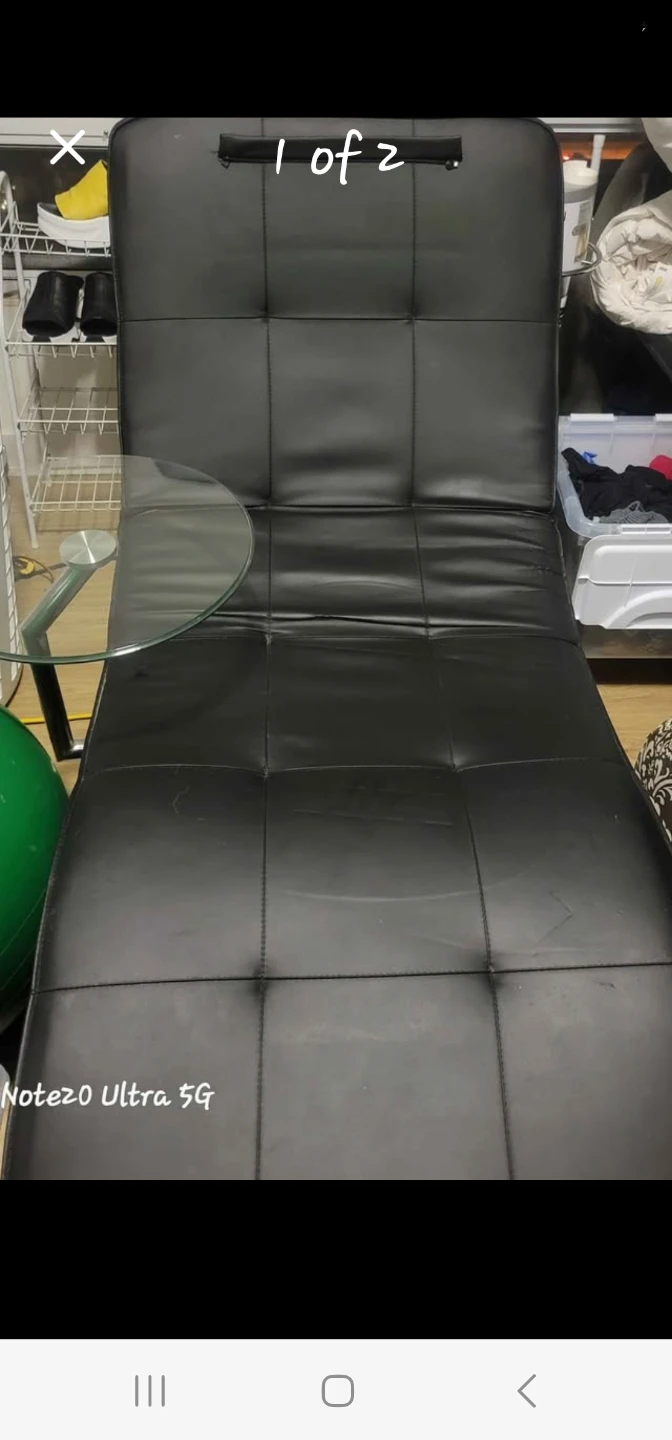 Black Chaise Lounge with Glass Side Table