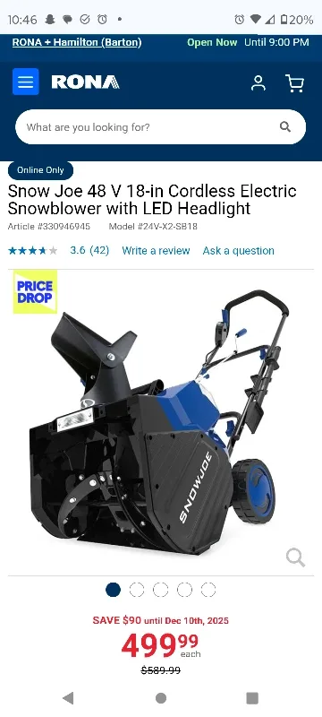 🚨50% OFF🚨 Snow Joe 48V 18-in Cordless Electric Snowblower image indicator(2)