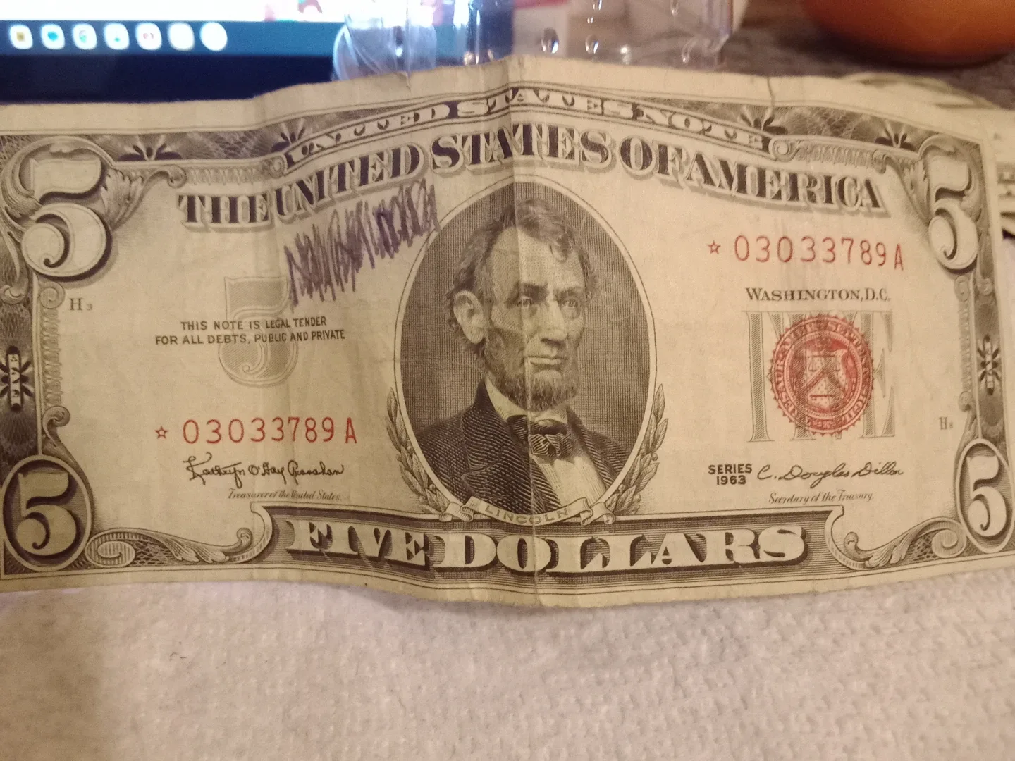 $5 BILL  SERIAL# *