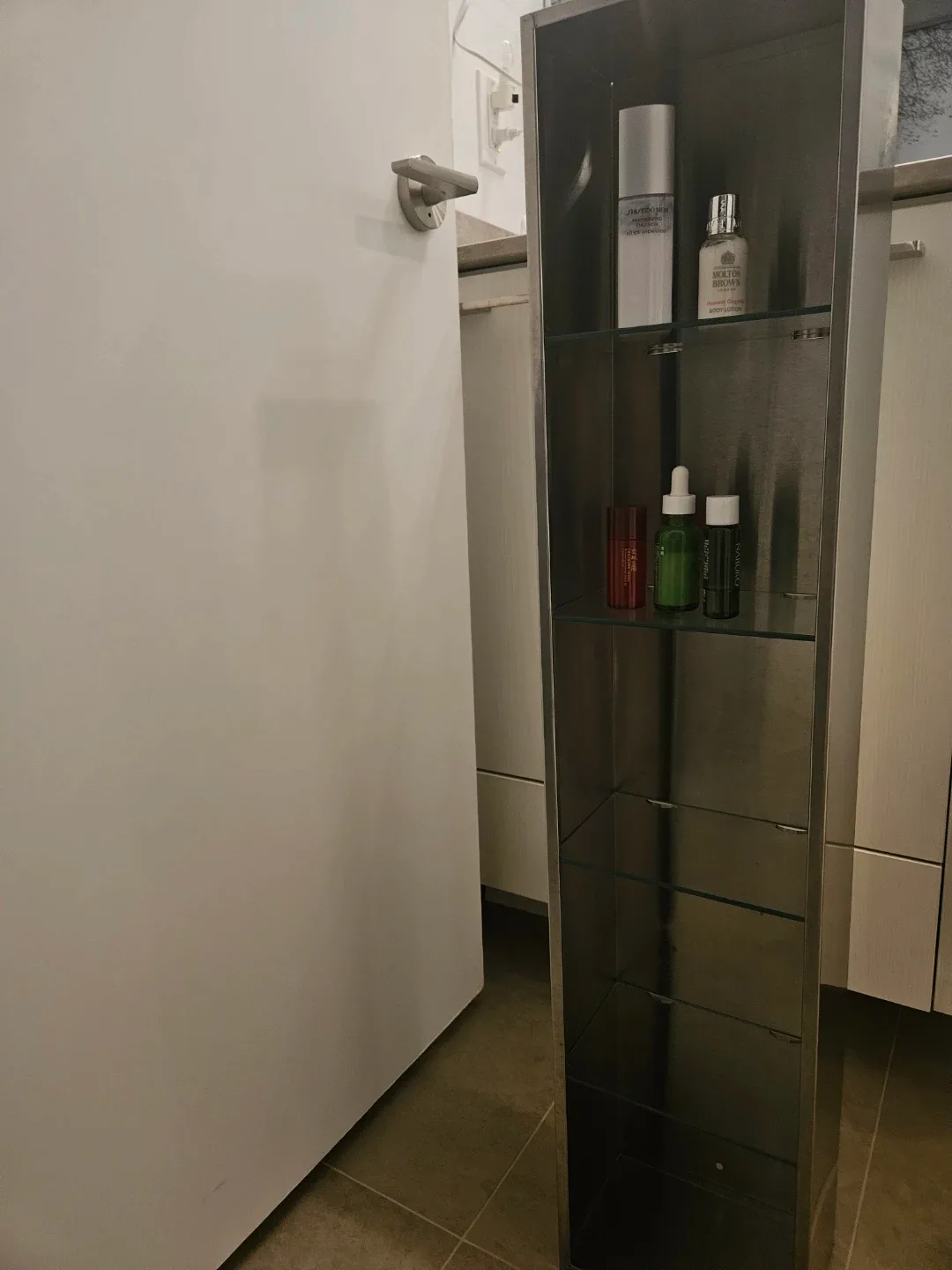 Tall Silver Metal & Glass Shelf