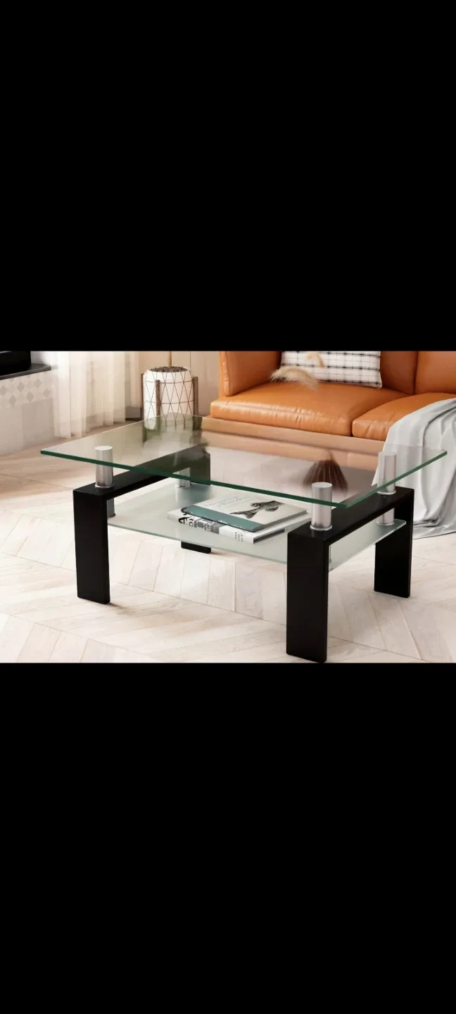 Glass Top Coffee Table with Black Legs