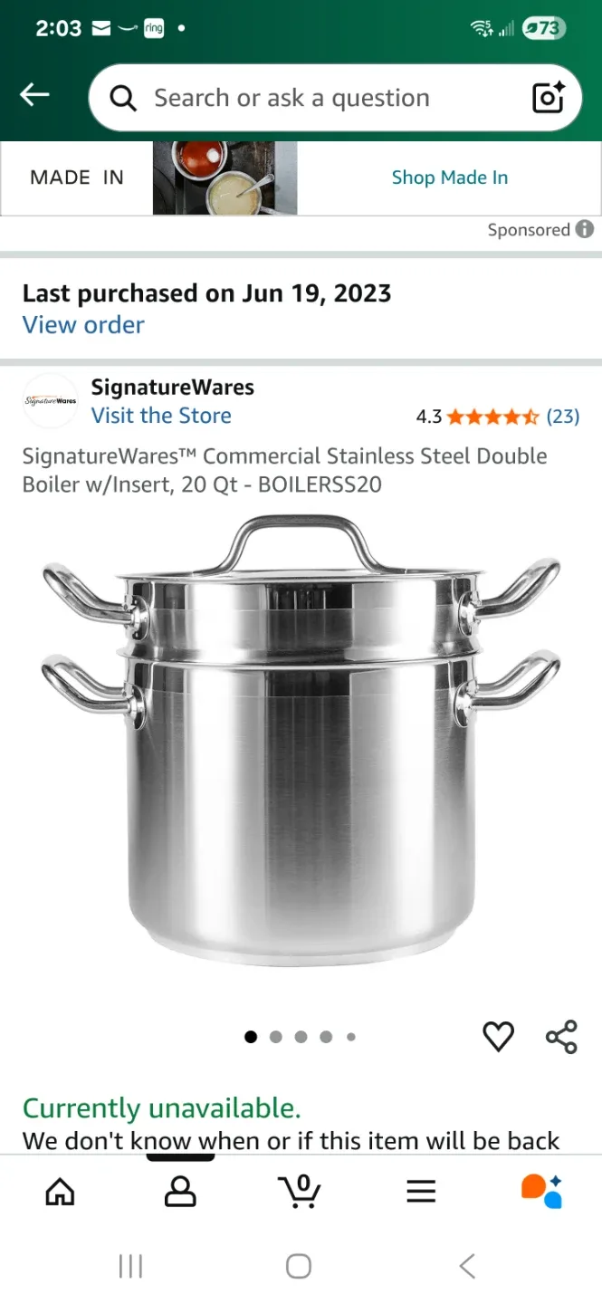 New SignatureWares 20 Qt Double Boiler w/Insert image indicator(2)
