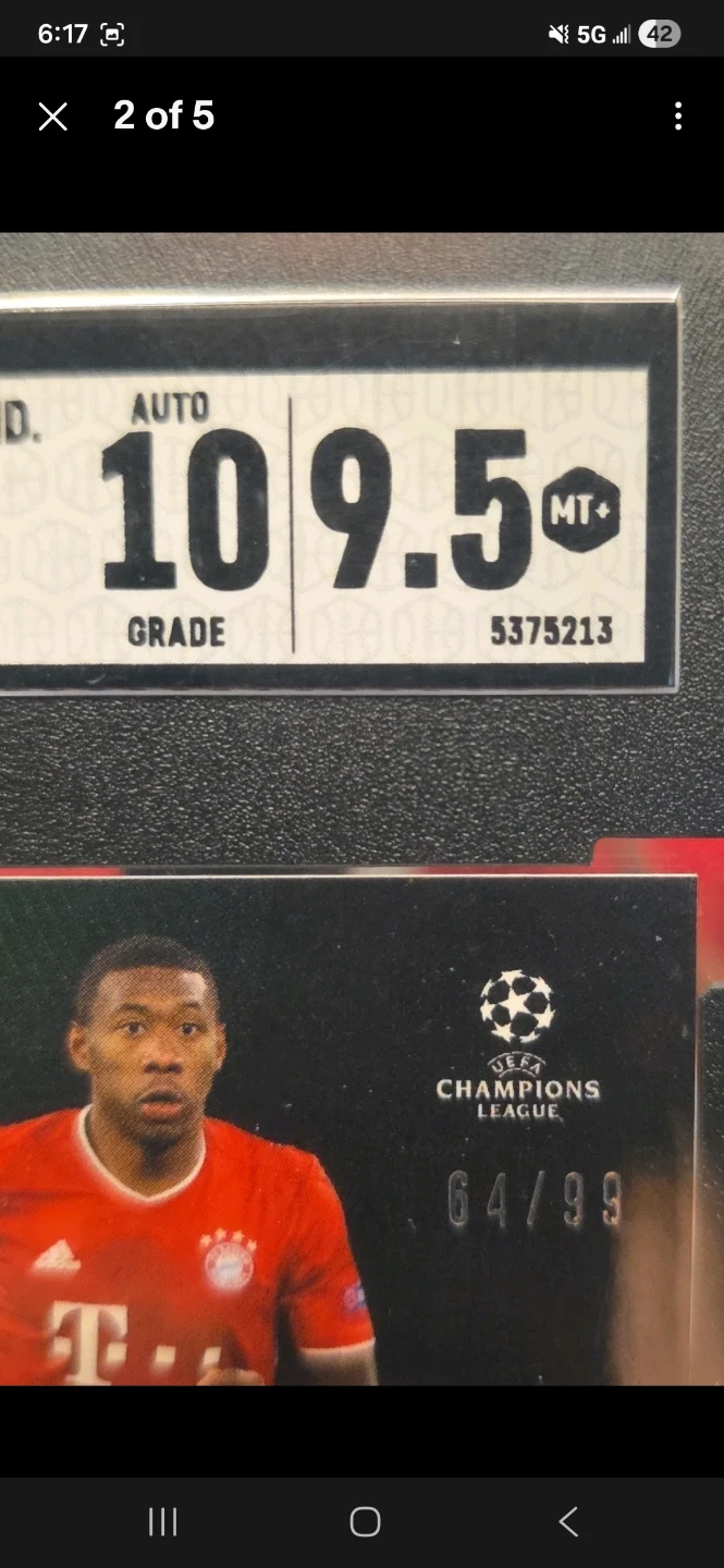 2020-21 Topps David Alaba Auto Green 64/99 graded 9.5 - photo 2