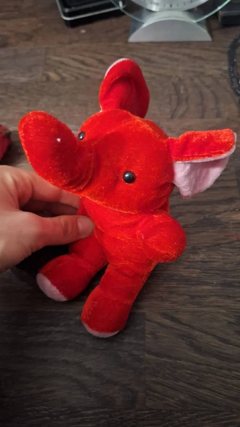 Red Plush Elephant Toy & Bird Hanging #cleanout