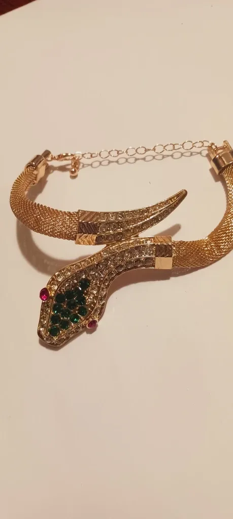 Gold Tone Snake Rhinestone Bracelet