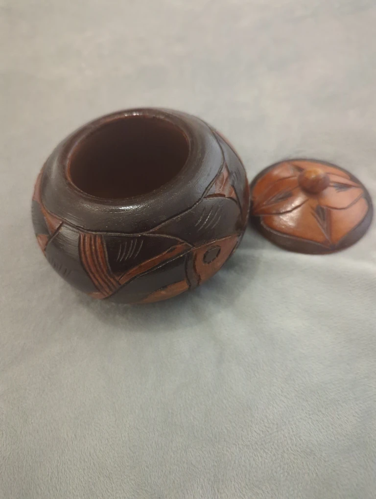 Hand Carved Wooden Lidded Bowl (Last day moving Sunday) - photo 2