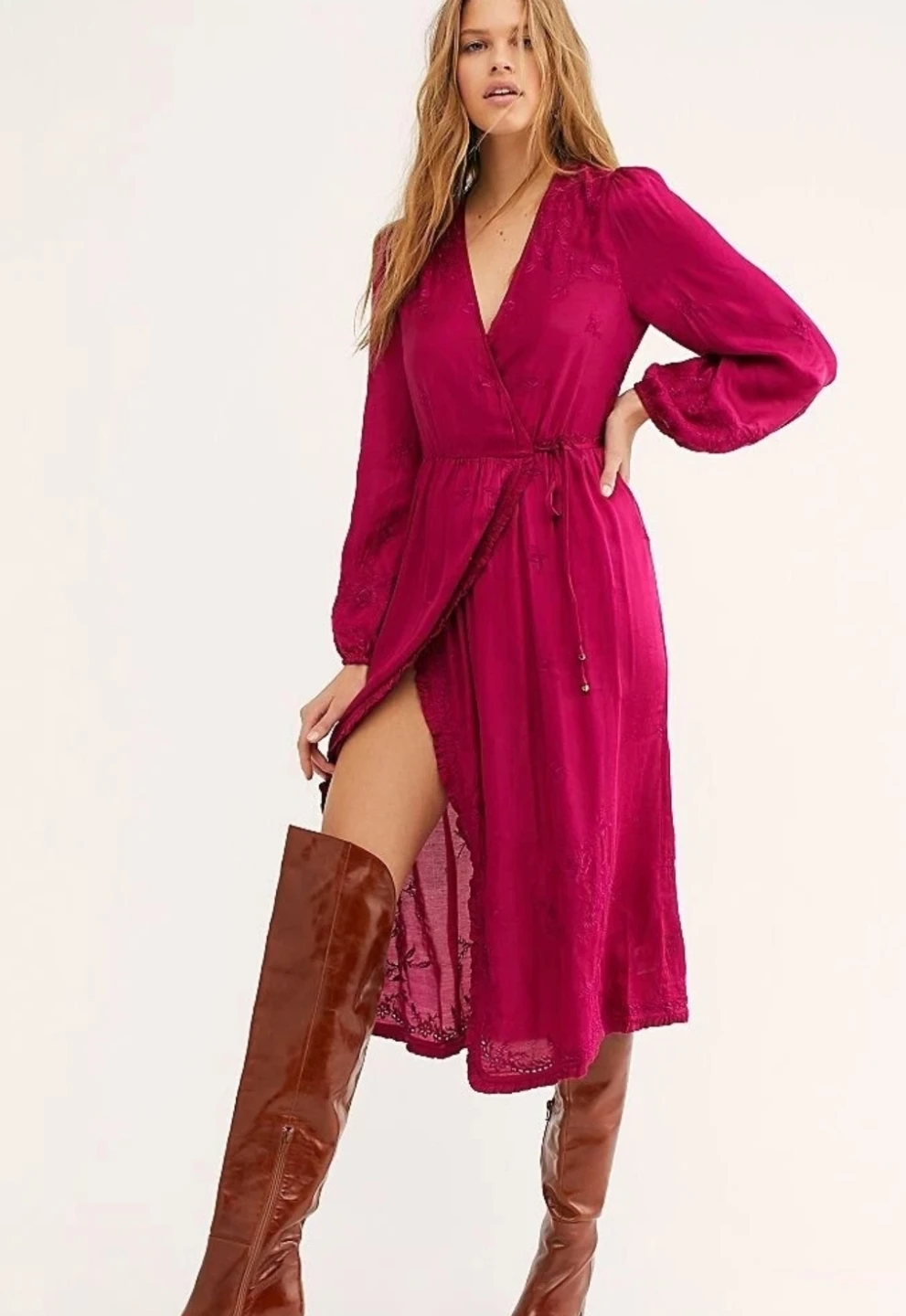 Free People Pink/Rose Embroidered Dress XL