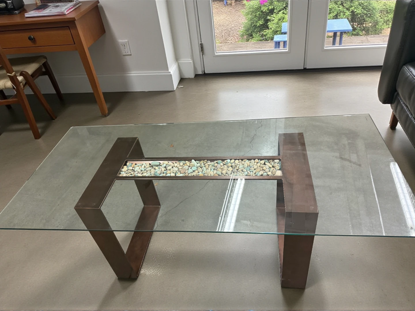 Glass Top Coffee Table with Stone Inlay