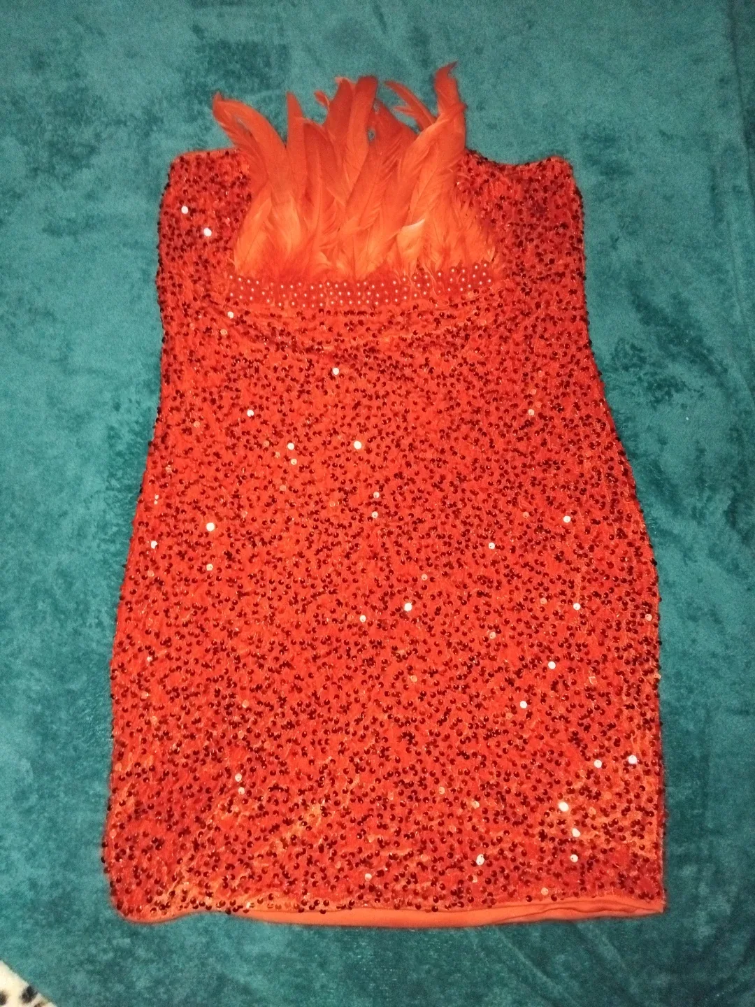 Red Sequin Feather Dress