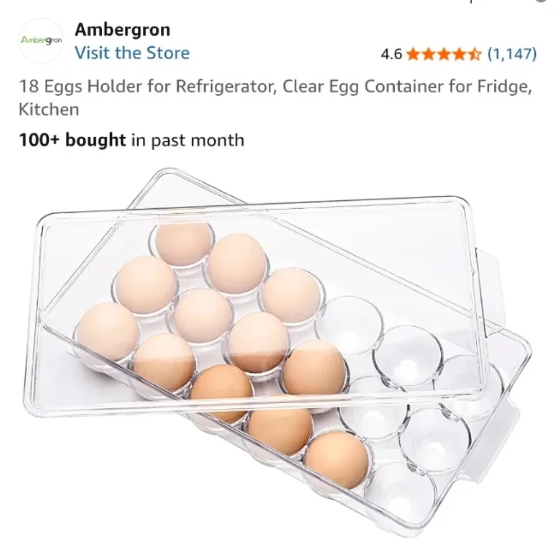 (NEW) Ambergron 18 Eggs Holder for Fridge - Clear #Cleanout image indicator(3)