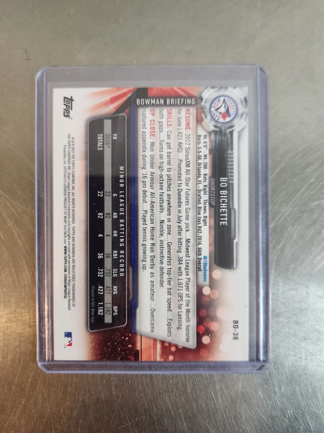 Bo Bichette Bowman Draft Rookie Card - photo 2