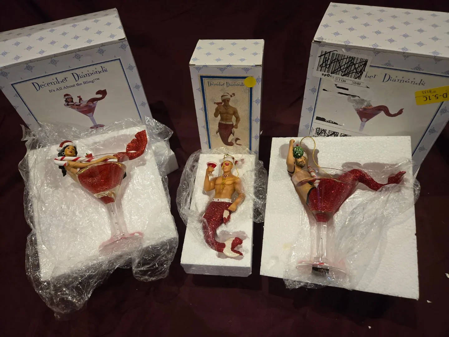 Rare Set of 7 December Diamonds Merman/Mermaid Ornaments image indicator(2)